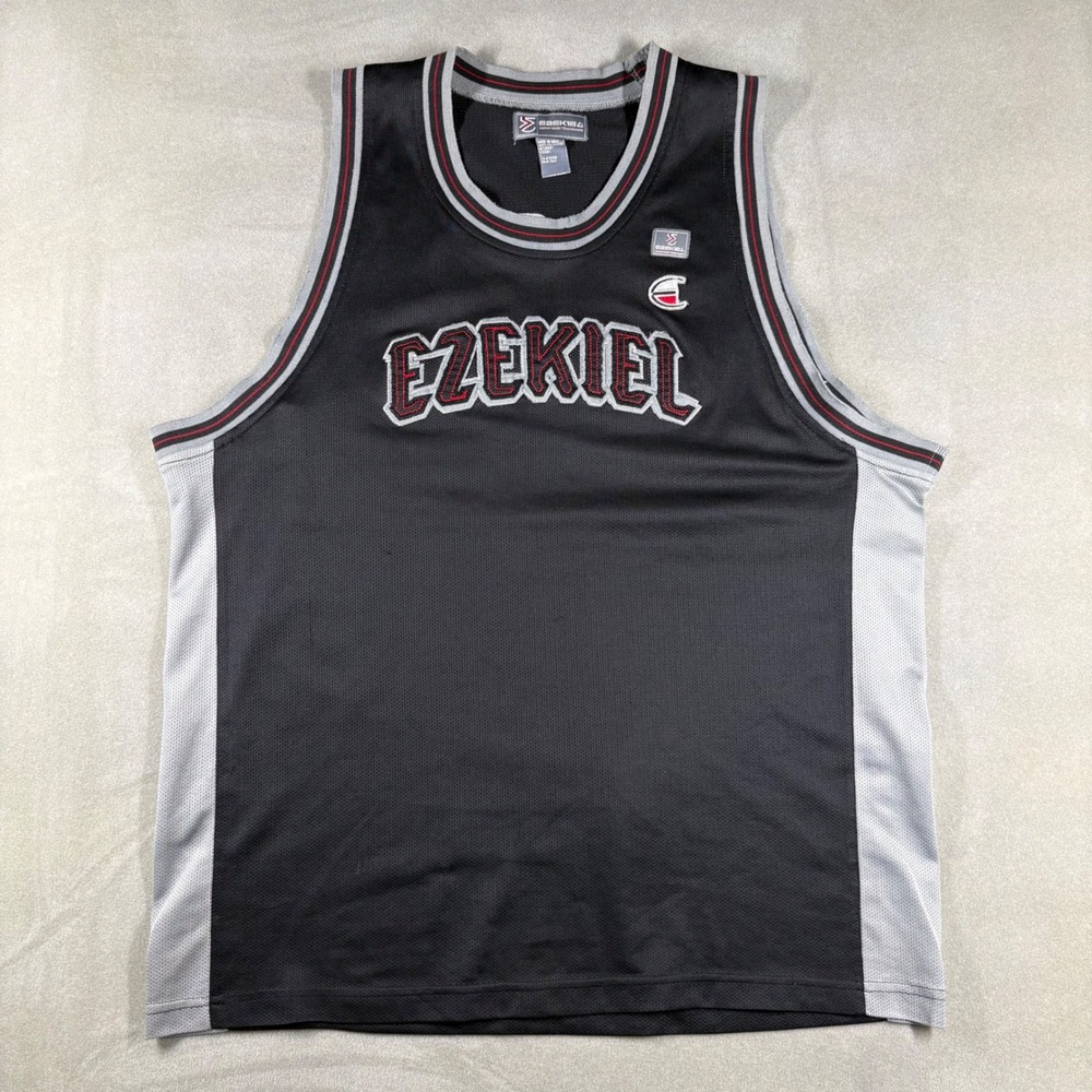 Vintage Ezekiel Basketball Jersey Mens Large Black Grey Y2K Number 32 EG1607